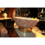 Champagne Cooler a precious stone rock bowl top the inside polished rock crystal outside features