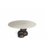 Dining table sphere hand finished top in white cracked mother of pearl the leg detail finished in