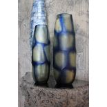 Glass vase blue cream small blue and cream with stone cut 40x14.5cm Cravt SKU 320339