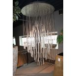 Hanging Lamp 9 Rings, Nickel Frame with 233 Selenite Sticks and Transparent Wire. Showering the room