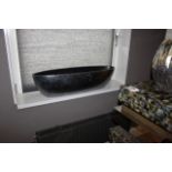 Oval Bowl in dark silverleaf Mashua displays a sleek elongated boat shape for maximum decorative