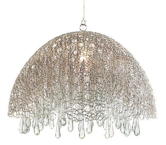 Hanging Lamp Fairytale Nickel Metal Nickel Plated and Glass Drops. Luxuriously chic, providing a