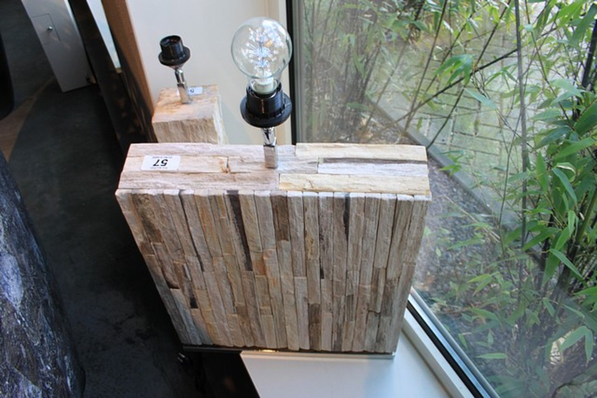 Table Lamp Kai Natural Foot in Natural Petrified Wood Rustic On Stainless Steel Base 40x10x43cm