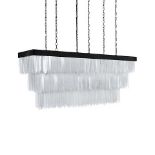 A Hanging Selenite Chandelier Lamp, rectangular in shape and in a black powder coating Finish with