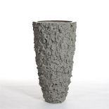 Vase grey lava stone and stainless steel top rim buoy clay grey large, Rustic and abundant in