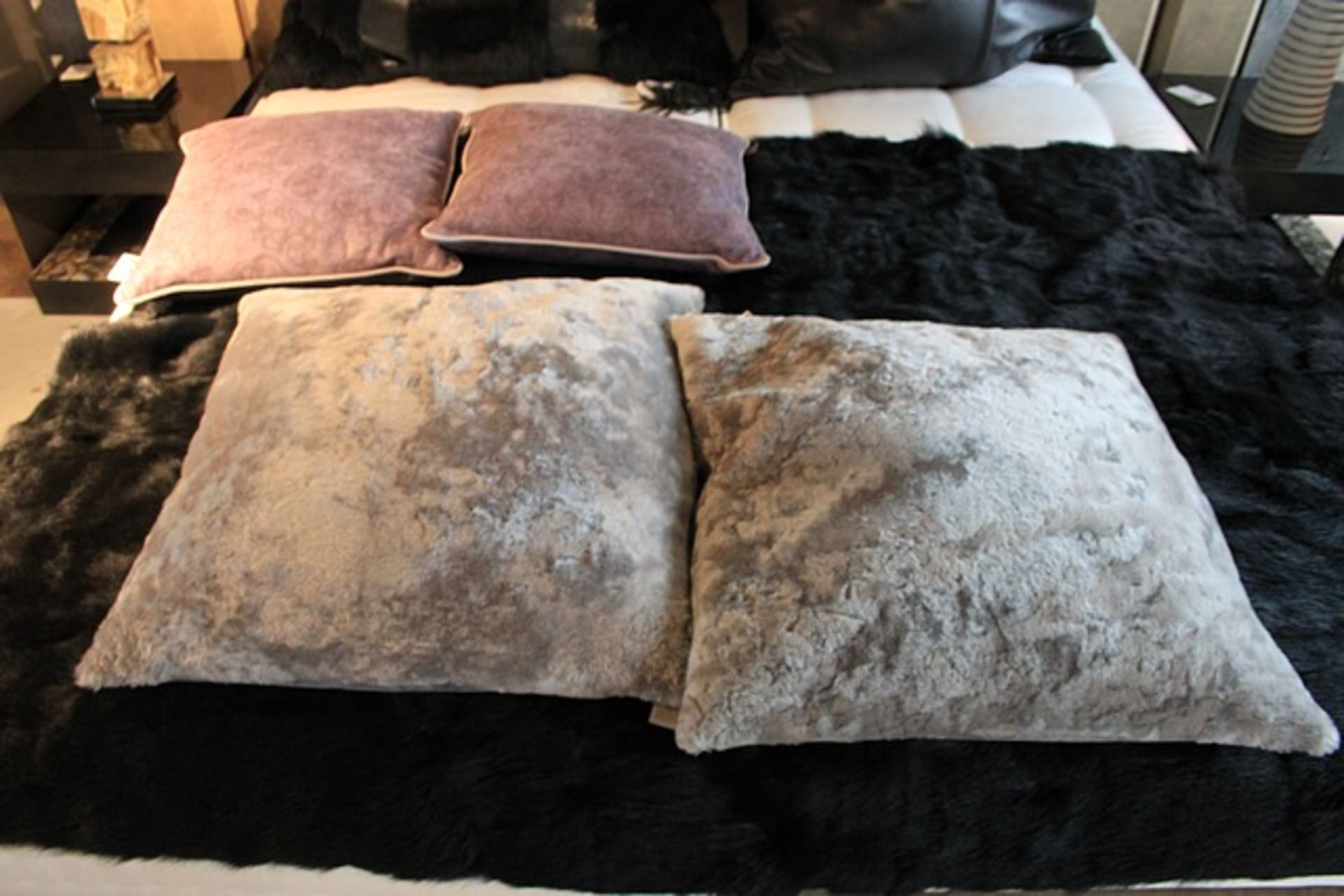 Cushion Grab ultra soft, grey curly lambskin and leather square cushion boasting textured laser
