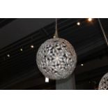 Hanging Lamp Globe Leaves textural sculpture piece is structured in flawless high-quality nickel