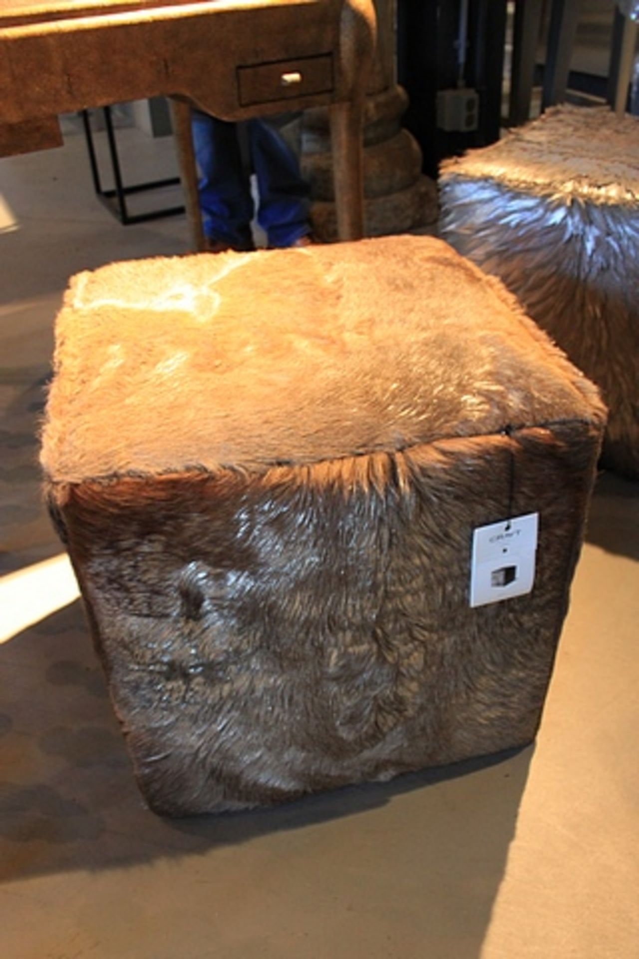 Pouffe square pouffe upholstered in natural platinum buck Hide 45x45x45cm Cravt SKU 850011