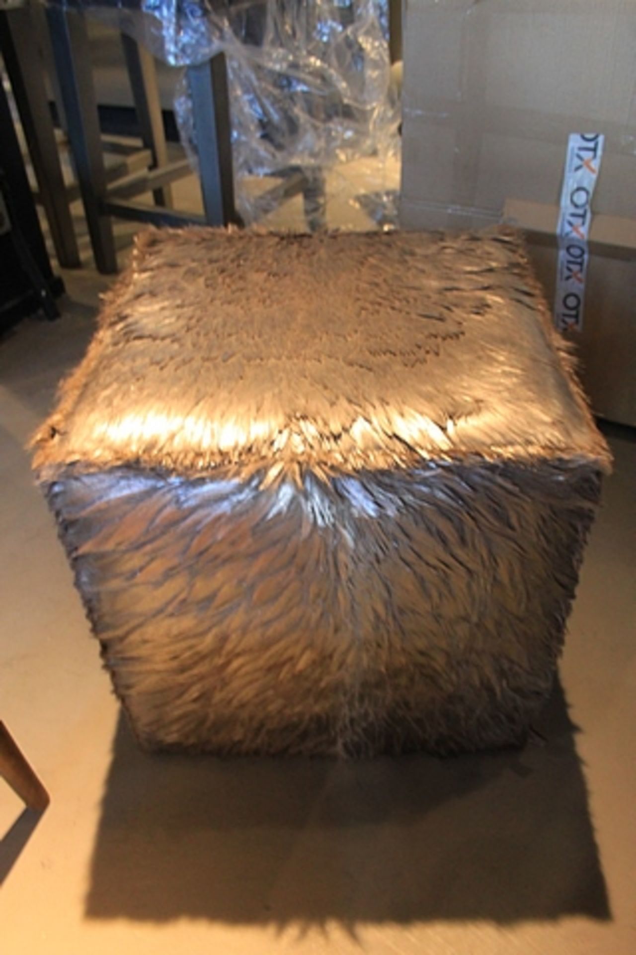 Pouf Square upholstered in natural silver buck hide 45x45x45cm Cravt SKU 850010