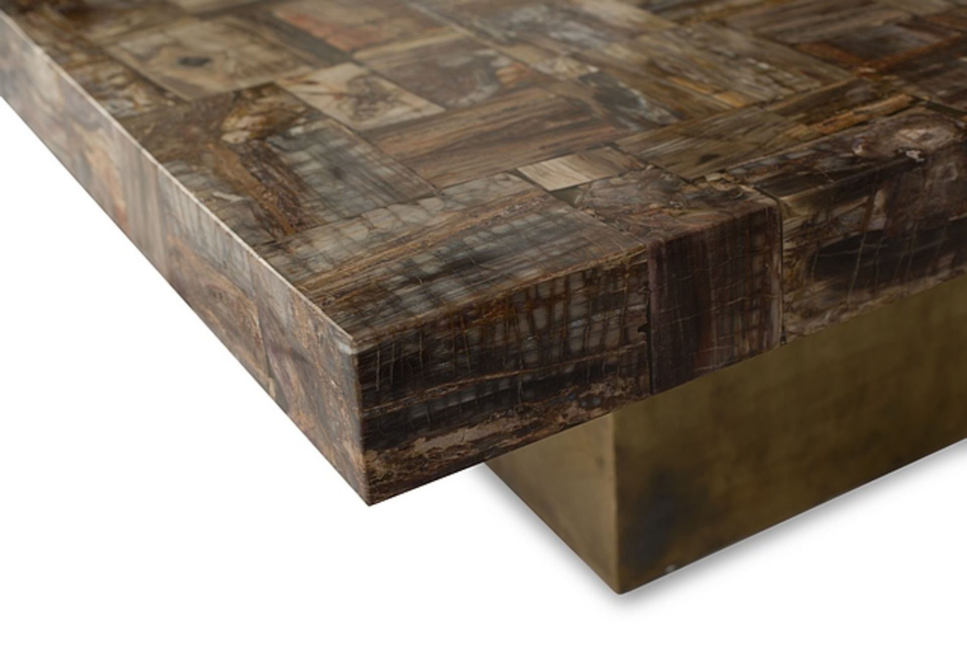 Coffee Table contemporary style, large rectangular low level petrified wood table with textured matt - Image 5 of 7