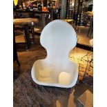 Miss Charm Wood Lady Boss Chair ottoman and armchair in walnut wood upholstered in Cristal leather