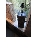 Table Lamp Flores Black Foot in Rustic Block Black Petrified Wood On Antique Black Powder Coated