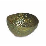 Bowl adorned with small antique brass droplets with highlights, his bowl is perfect for adding a