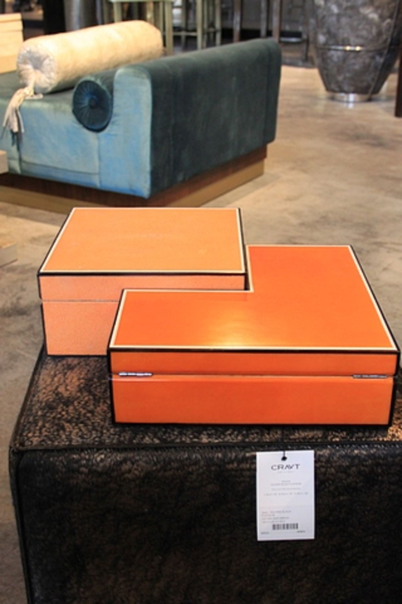 Box Sixties an elegant handmade box from cow horn and ebony covered with a luxurious orange stingray