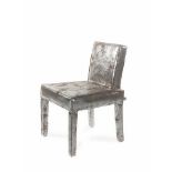 Dining Chair created in Helsinki Silver Cow Leather and Antique Silver Brown Rust effect.