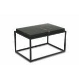 Table lakor black solid top in black petrified wood on antique black powder coated iron base