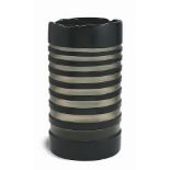 Glass vase slyly a large hand crafted glass vase in black with grey rings, contemporary design