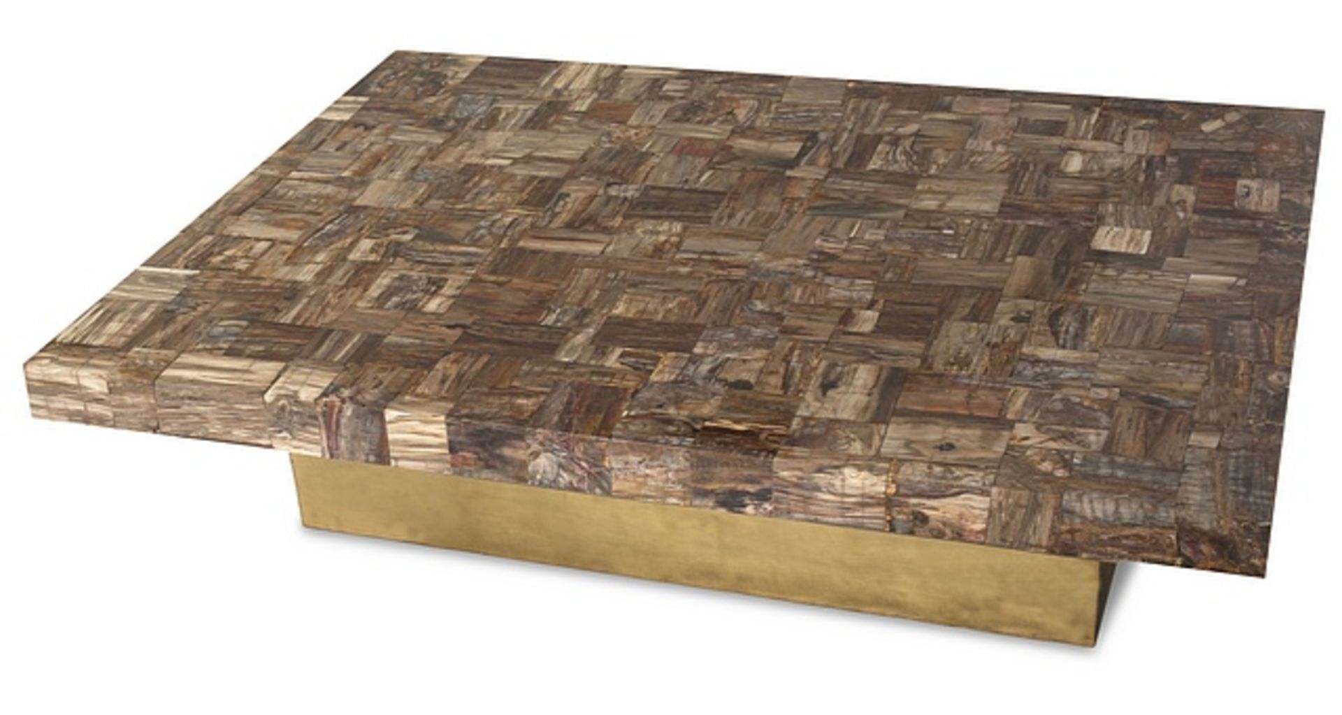 Coffee Table contemporary style, large rectangular low level petrified wood table with textured matt - Image 2 of 7