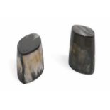 Salt and pepper set hand carved from marbled horn. Stylish salt and pepper shakers are handcrafted