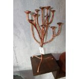Candle Holder with Pinched Shiny Copper Branch Leg and 12 branching Candles, ideal for
