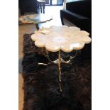 Side Table Fused side table with polished white Agate crystal top, a solid antique monopodial tripod