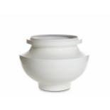 Baroque planter low white laquer low. A sculptured piece captured in a heavenly white form,