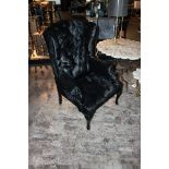 Chair Gotic Berjer a hand crafted wing back chair upholstered in panther black leather hide