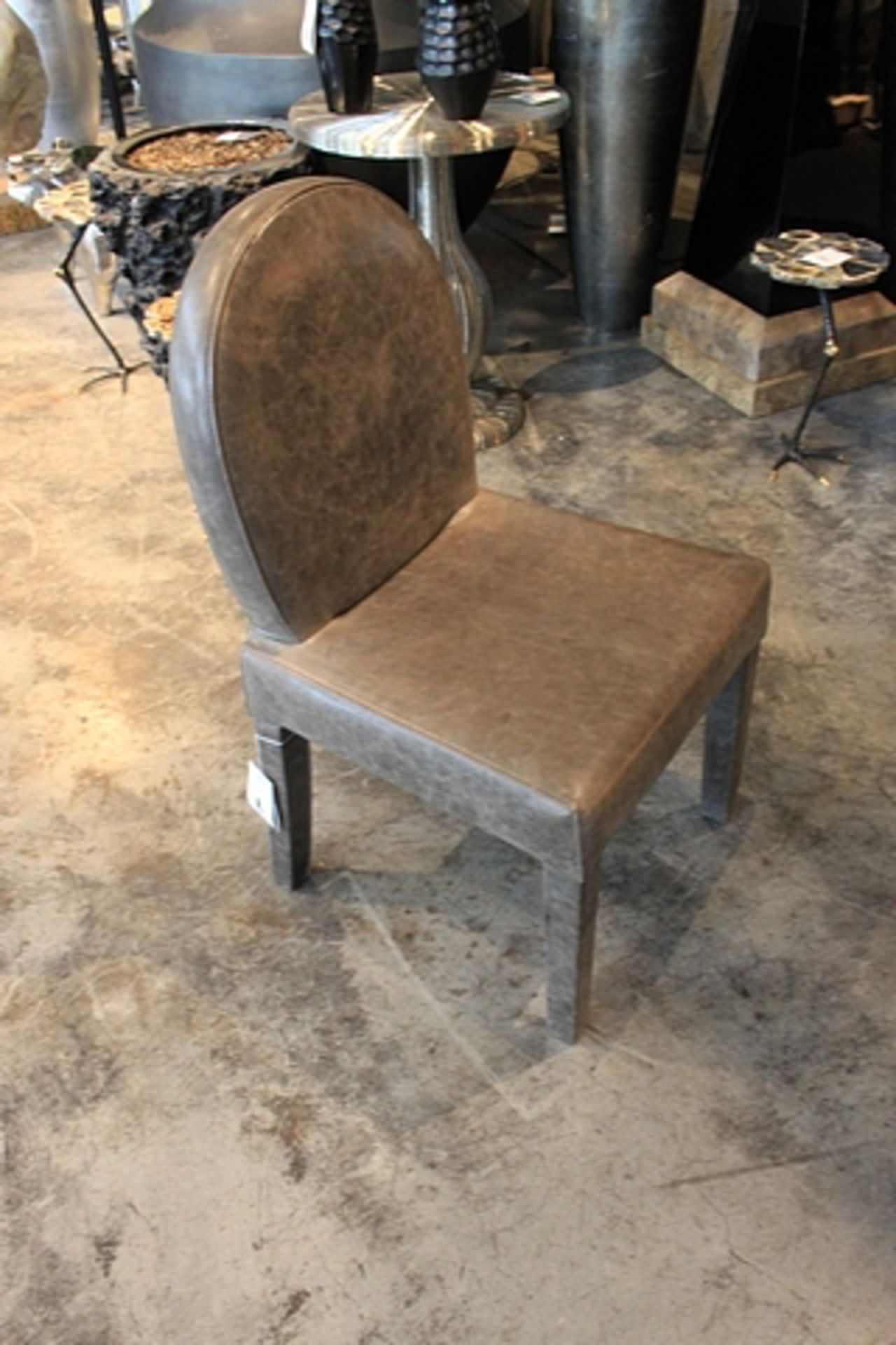 Dining Chair Helsinki hand crafted round upholstered in grey Lucido cow leather 54x59x97cm Cravt SKU