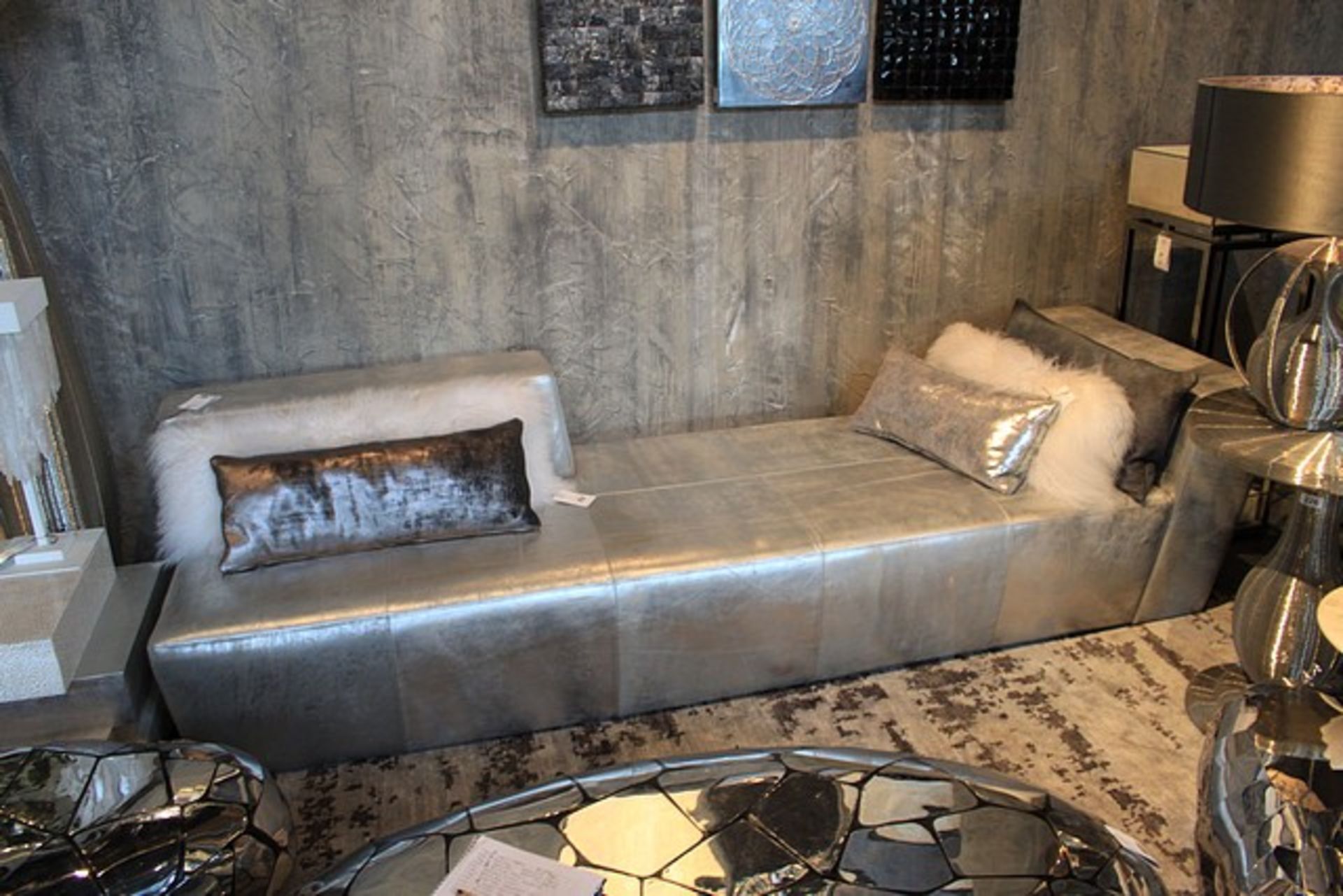 Sofa New Shanghai a luxurious lounge sofa hand crafted in silver leather natura beige cow hide and