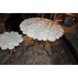 Side Table Fused large quartz top white crystal agate stone top mounted on branch leg in brass