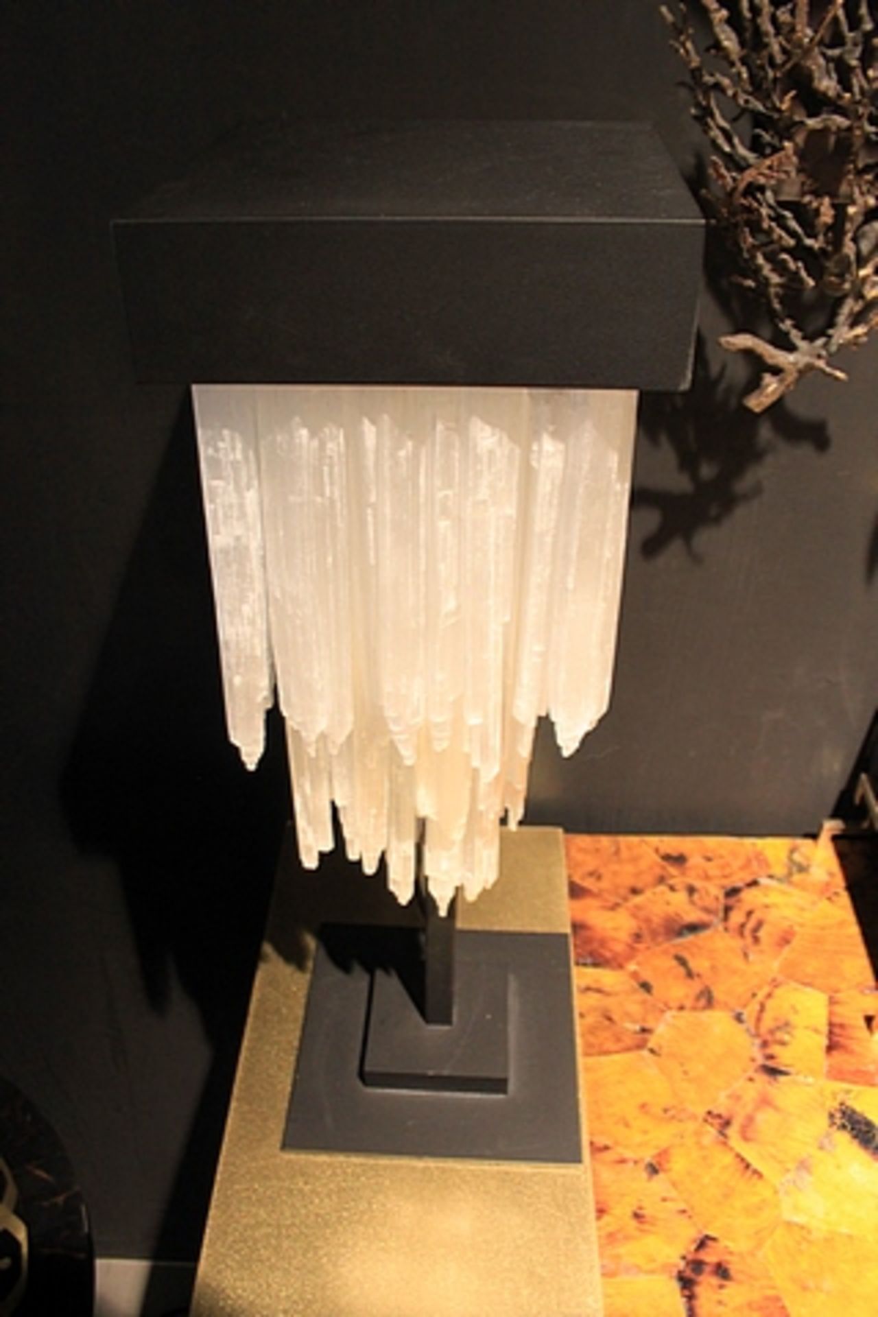 Table Lamp Selenite stone chandelier style lamp exudes luxury for any refined interior design,