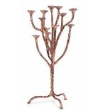 Candle holder a twelve arm candelabra hand forged in copper beautifully constructed copper