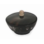 Bowl blithe medium black horn with lid, round in form, stylishly simple perfect for homing your