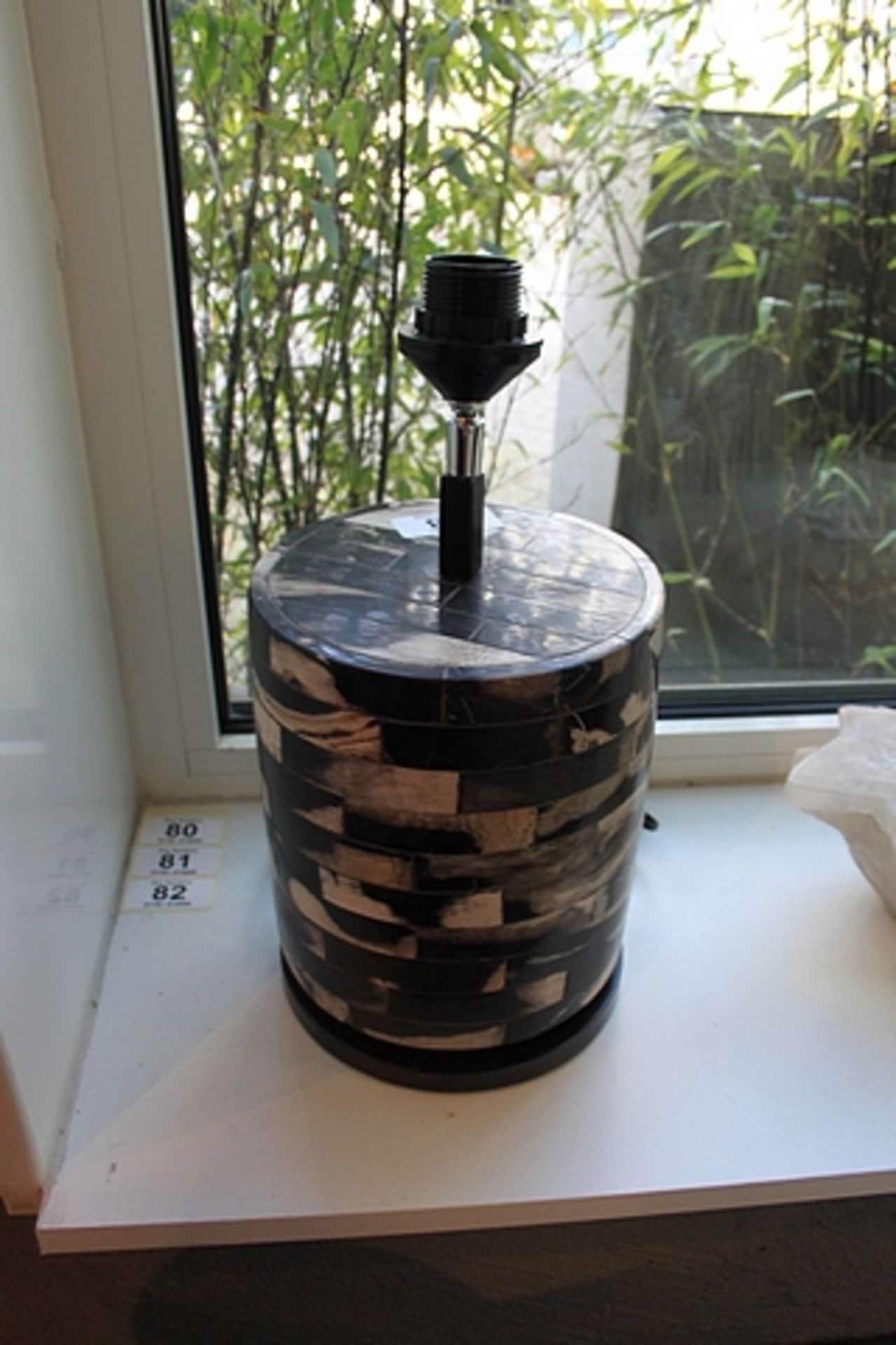 Table Lamp Celebes Black Low Black & White Petrified Wood On Antique Black Powder Coated Iron Base