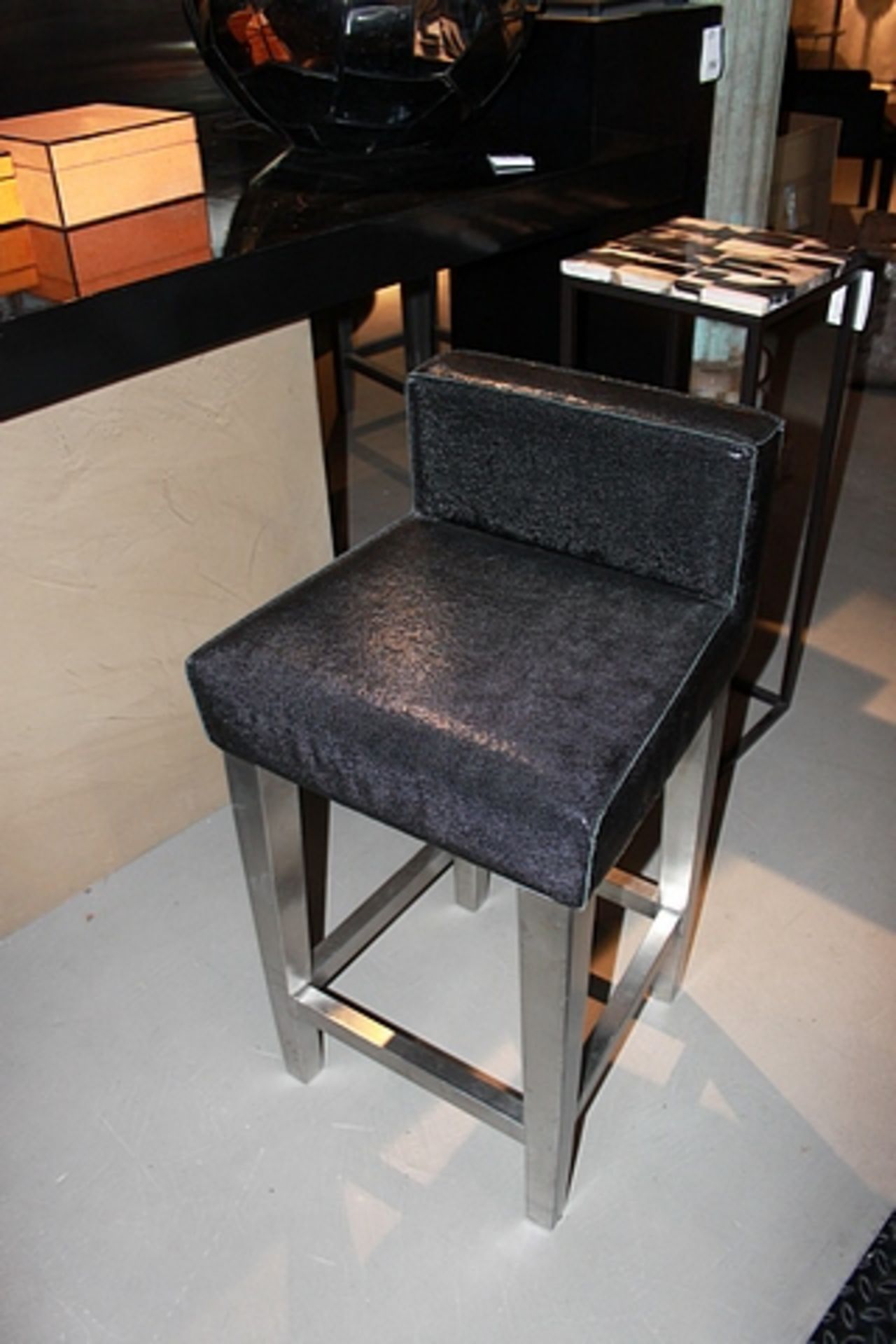 Bar Chair Goteborg upholstered in stingray pattern black cow leather 45x90cm Cravt SKU 850281