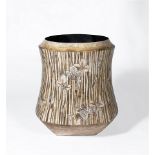 Vase iris eggshell and mother of pearl inlay. Delicate floral details adorn this naturally toned