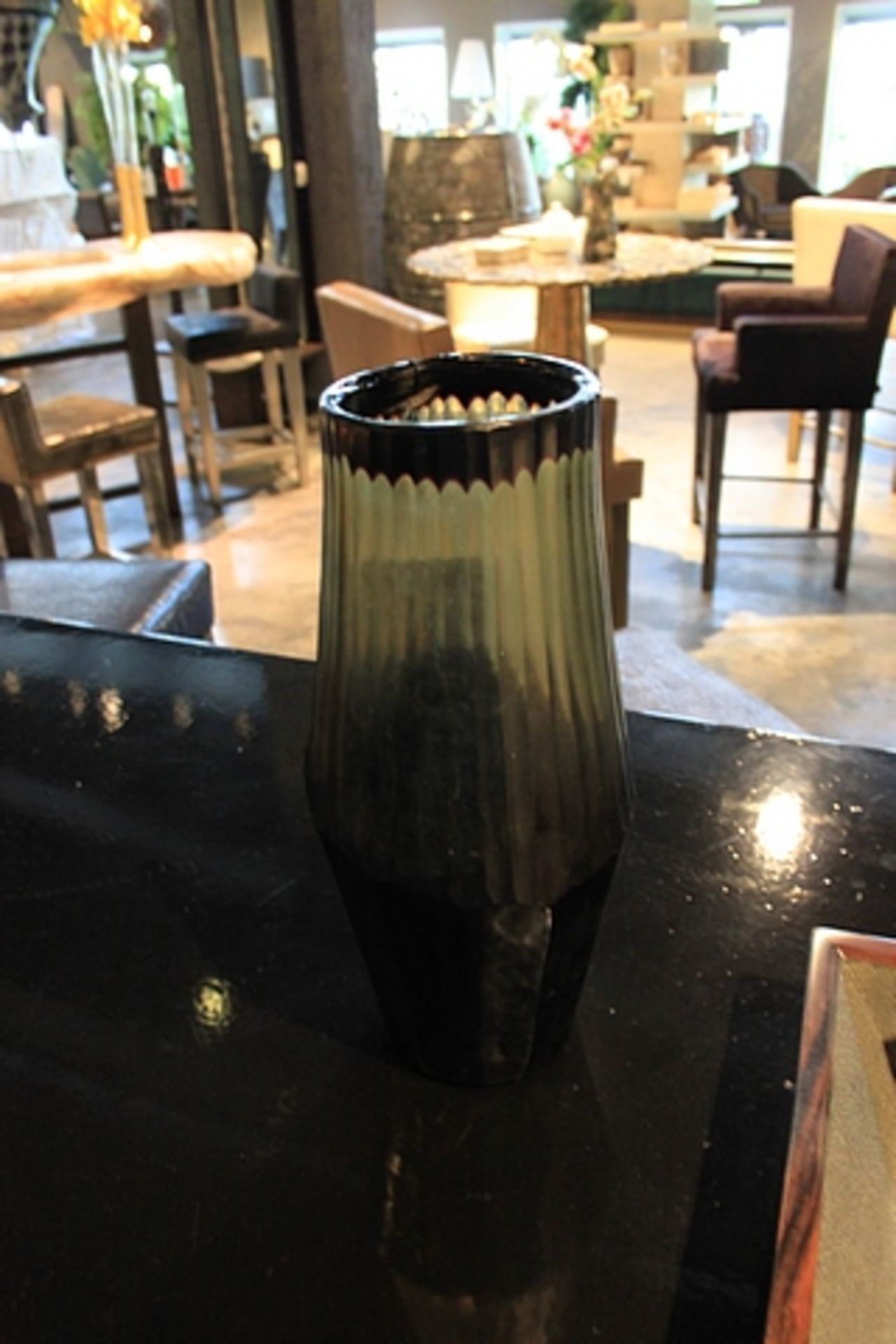 Glass Vase Cigar and hand crafted large black and grey rib design vase 31x14cm Cravt SKU 320358