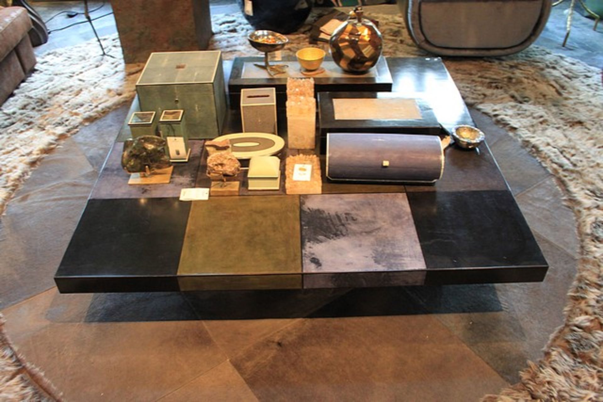Coffee table pairing an amalgamation of the finest materials with an eye catching sculptural form,