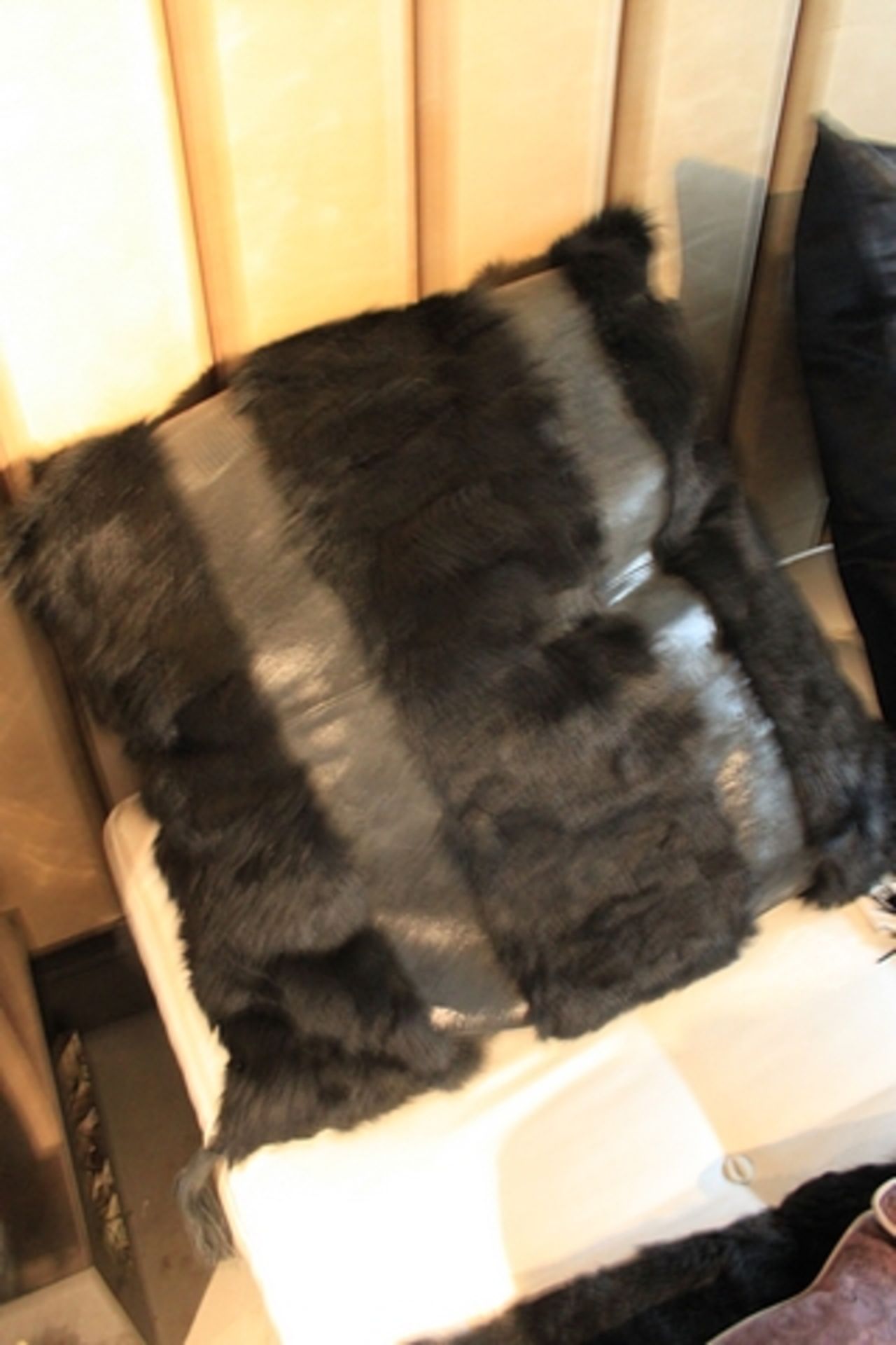Cushion TOSCANIAN soft black leather batik square cushion featuring striking two-tone contrasting