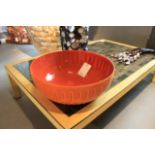 Bowl Orange vintage style decorative round bowl featuring cut out slit detail and fiery two-tone