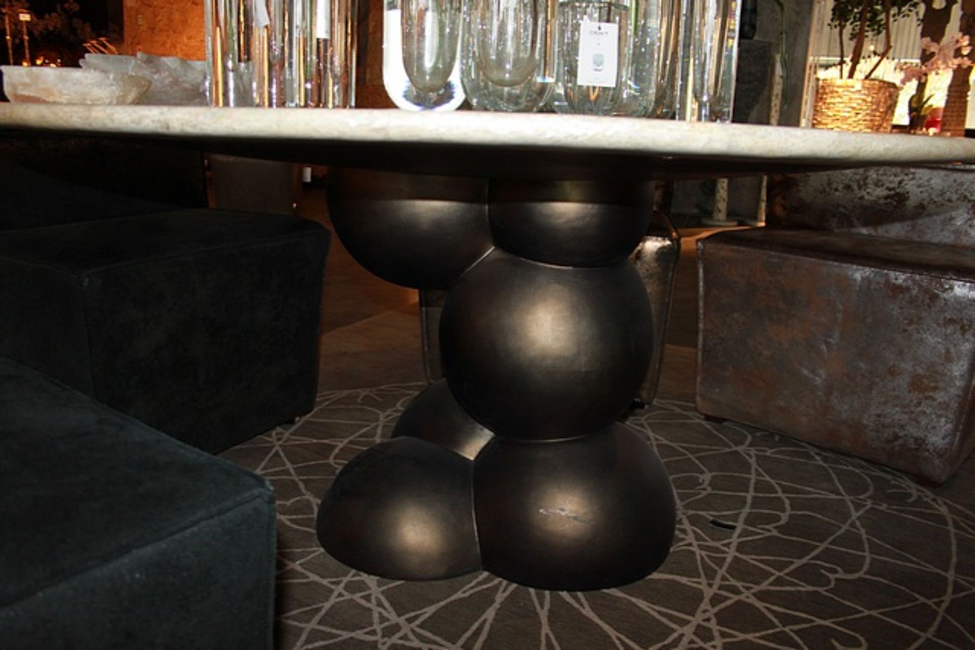 Dining Table sphere hand finishedtop in white cracked mother of pearl the leg detail finished in - Image 2 of 2