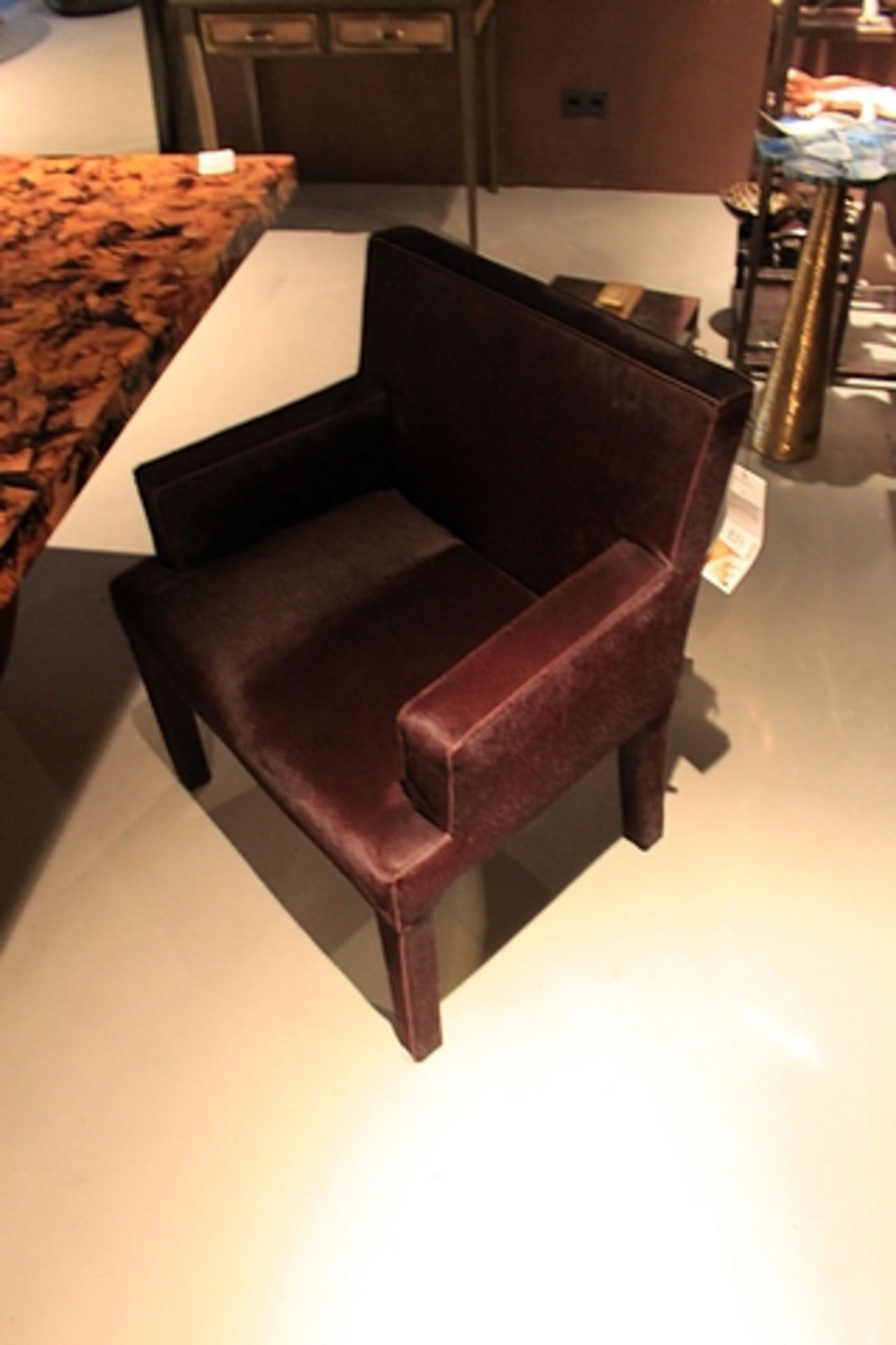 Dining Armchair Stockholm upholstered in hairy burgundy dyed cow hide 70x61x84cm Cravt SKU 850196