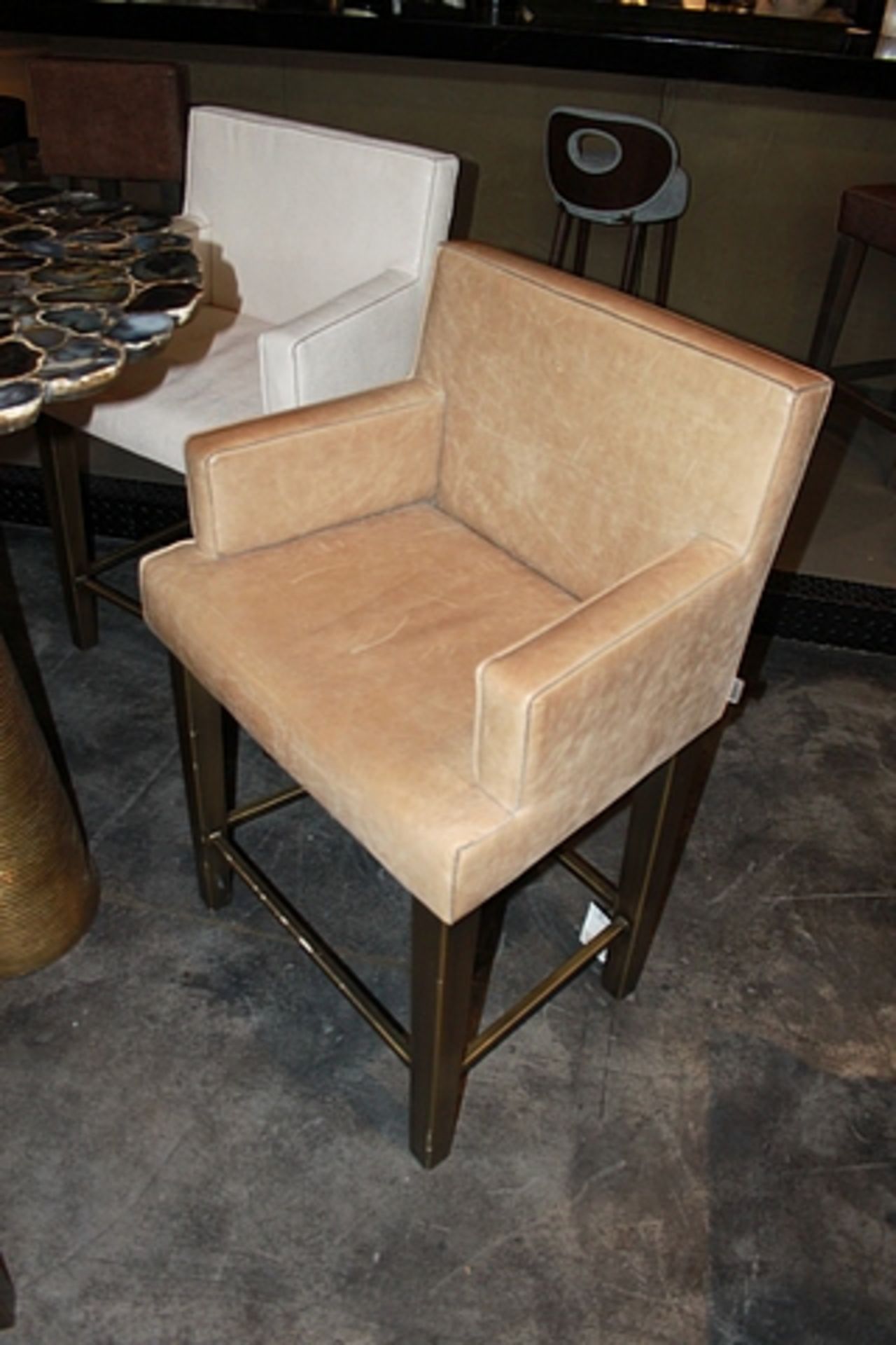 { Option of lots: 287, 288 (P) } Bar Armchair Stockholm upholstered in pearl cow leather and vertigo