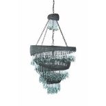 Hanging lamp tumble fine iron wire anthracite with glass drops 10 lights, decadent and an ultimate