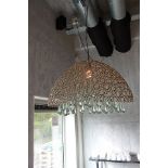 Hanging Lamp in a Fairytale Nickel Fine Iron Wire and Nickel Plated with Glass Drops, luxuriously