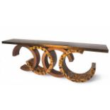 Console c's large top copper silverleaf 2 legs brown penn shell and 2 legs matt copper silverleaf,