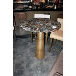 Bar table Rotate a polished black/natural agate round table with nickel-brass base variations in the