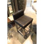 Bar Chair Goteborg handcrafted stingray black cow leather upholstered pad and back rest mounted on