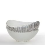 Vase round large white lacquer and mother of pearl. The stark white against the shimmering inlay