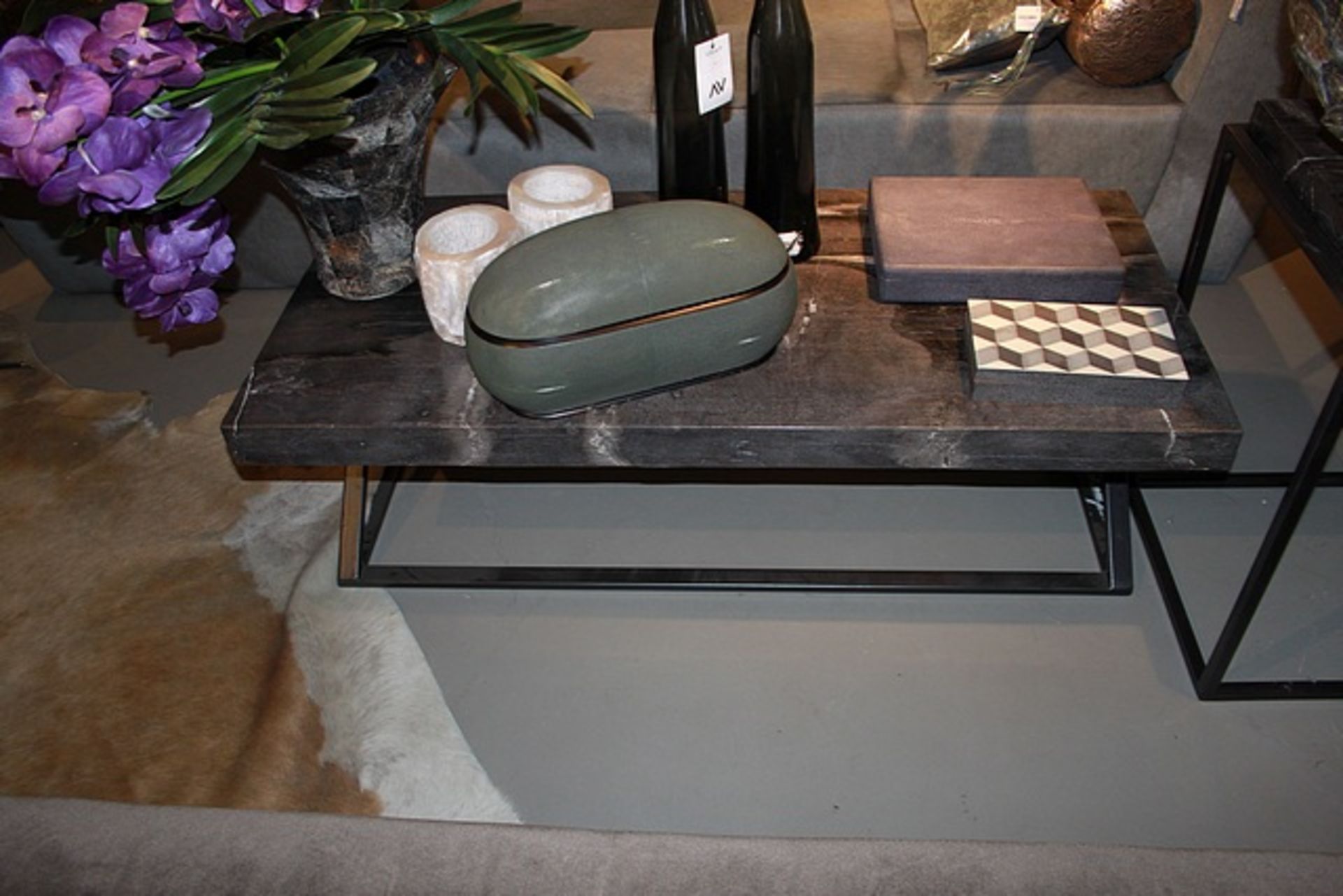 Coffee Table Solor black solid top in assorted petrified wood - petrified wood is the name given